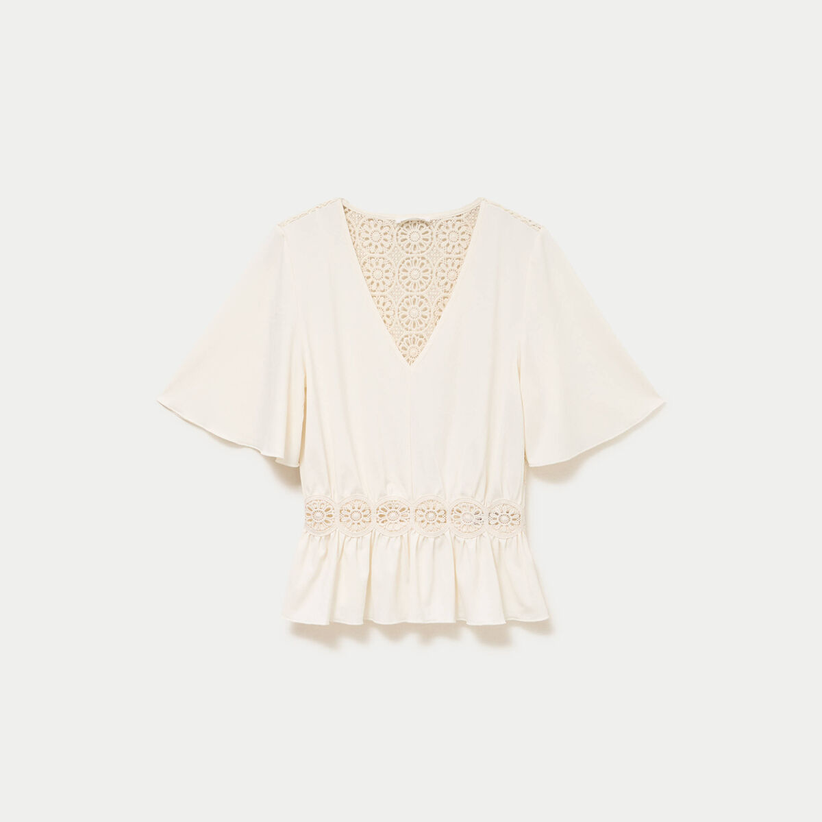 Blouse col v manches courtes ecru femme