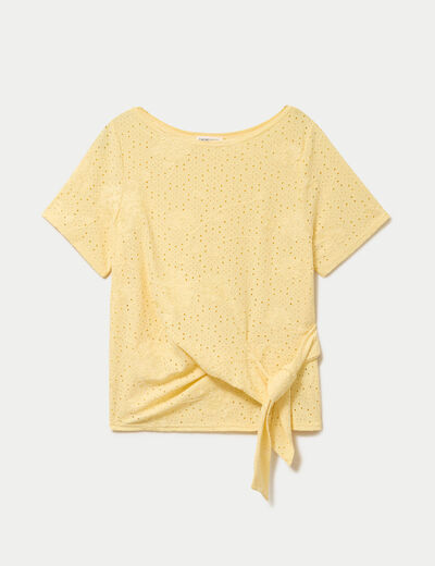 Blouse col v manches courtes jaune clair femme