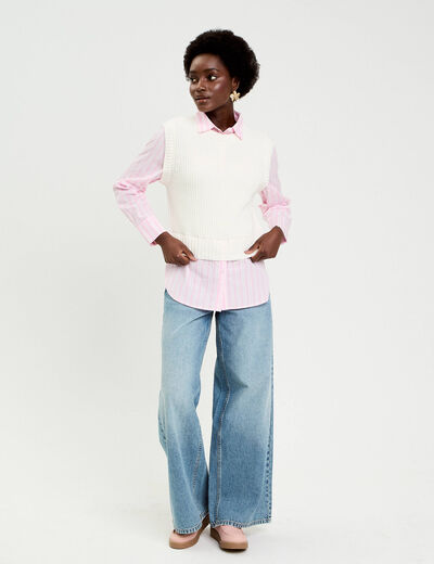 Pull chemise 2-en-1 ecru femme