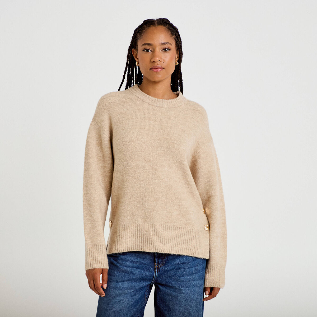 Pull manches longues beige femme