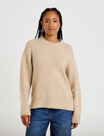 Pull manches longues beige femme