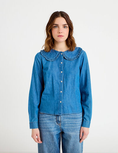 Blouse col claudine denim double stone femme