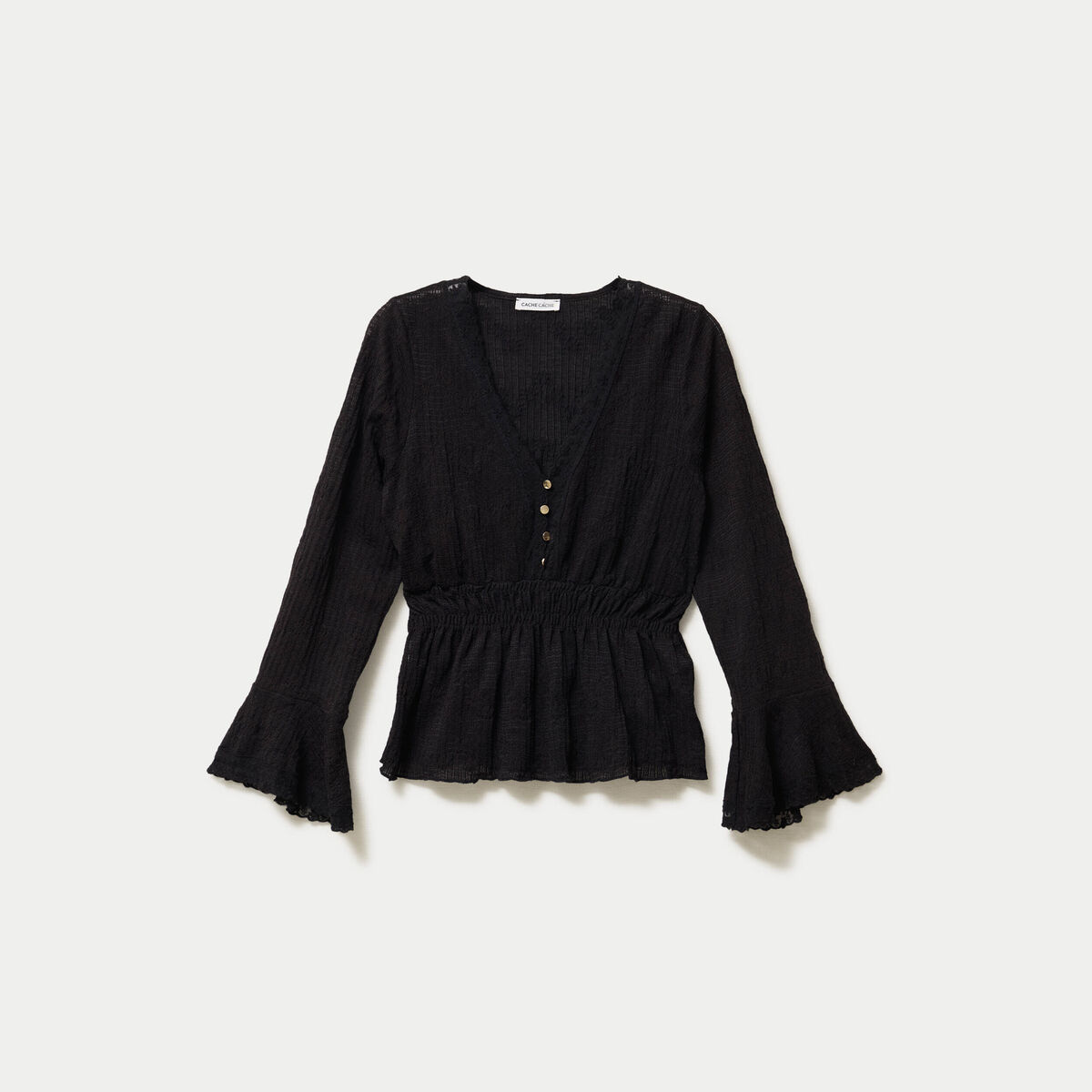 Blouse ajust&eacute;e col v manches longues noir femme