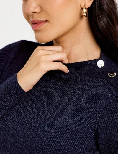 Robe pull ajust&eacute;e manches longues bleu marine femme