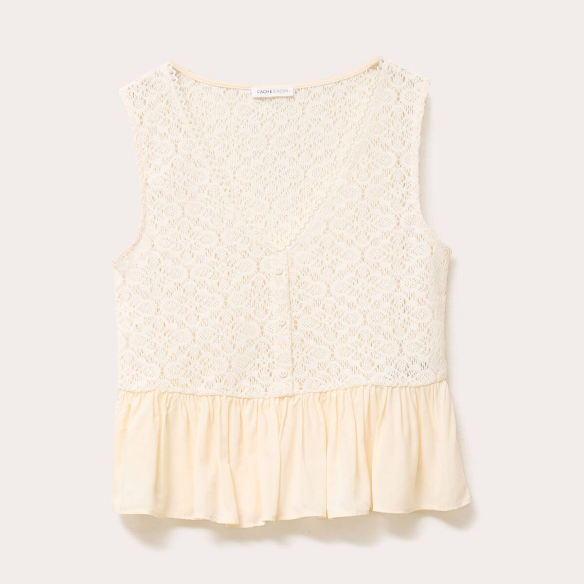 Blouse sans manches dentelle ecru femme