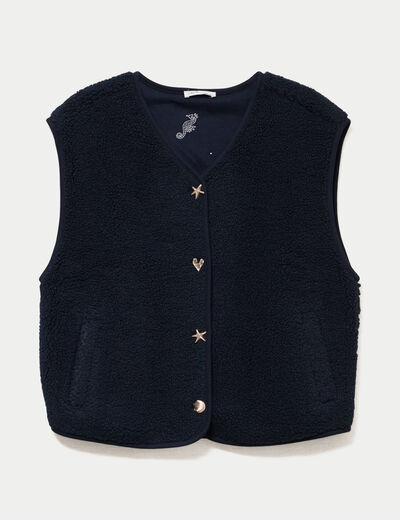 Gilet sans manches effet polaire col v bleu marine femme
