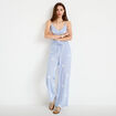 Pantalon large taille haute &agrave; relief blanc femme