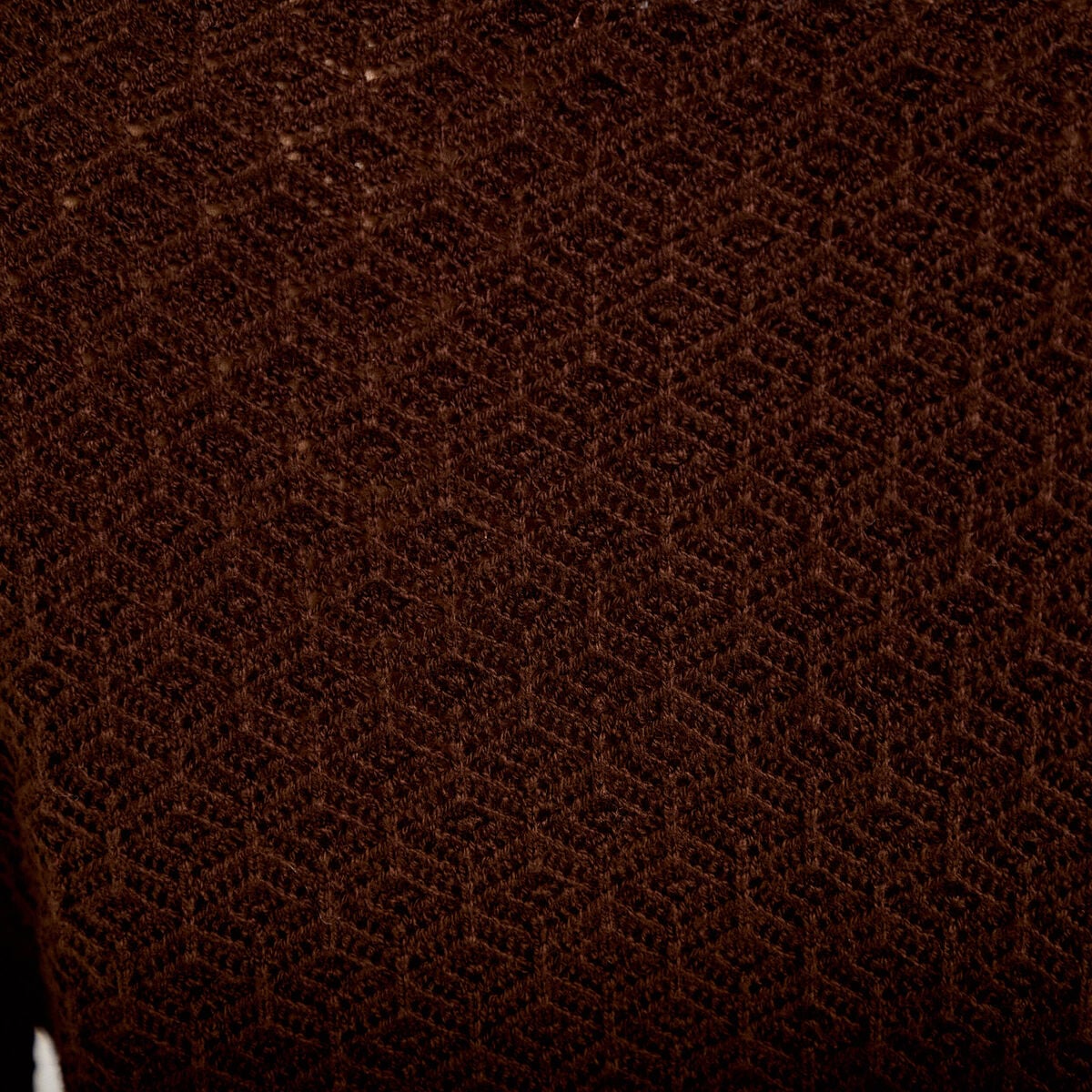 Gilet ajour&eacute; manches longues dentelle marron fonc&eacute; femme