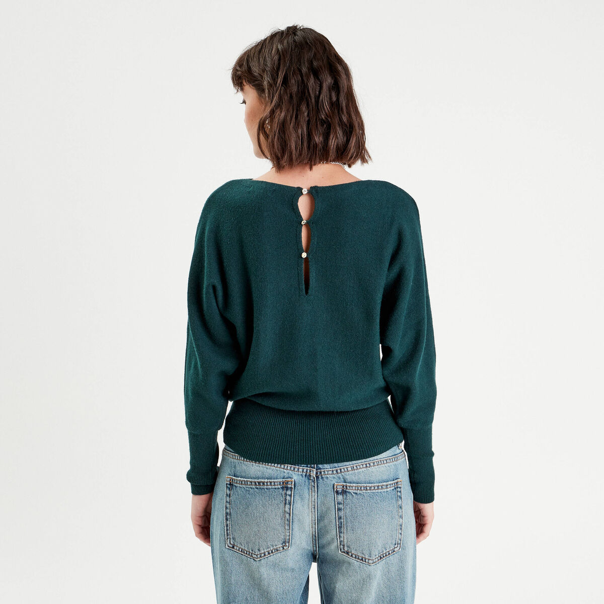 Pull manches chauves-souris vert fonc&eacute; femme
