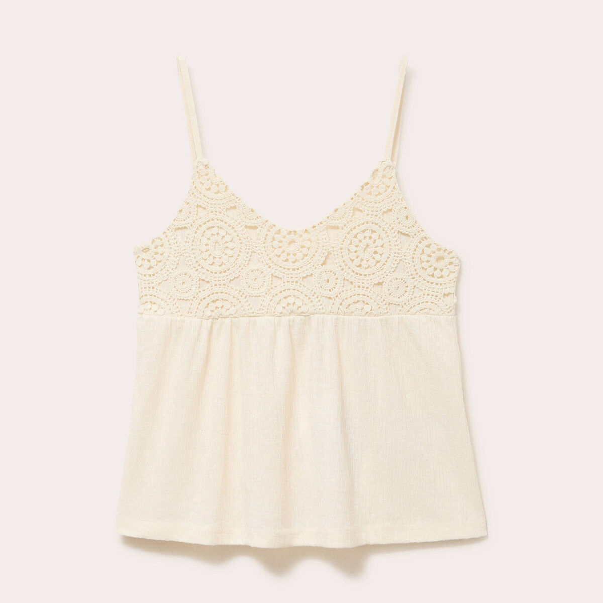 D&eacute;bardeur bi-mati&egrave;re macram&eacute; ecru femme