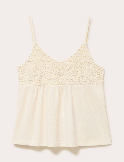 D&eacute;bardeur bi-mati&egrave;re macram&eacute; ecru femme