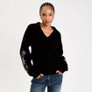Pull brod&eacute; manches longues noir femme