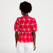 Blouse col v manches courtes brod&eacute;e rouge femme