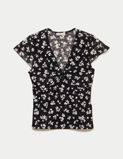 T-shirt ajust&eacute; court d&eacute;collet&eacute; dentelle noir femme