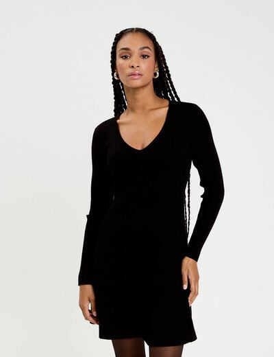 Robe tricot patineuse c&ocirc;tel&eacute;e noir femme