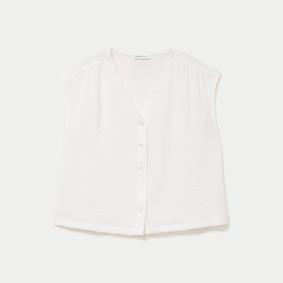 Blouse droite sans manches col v ecru femme