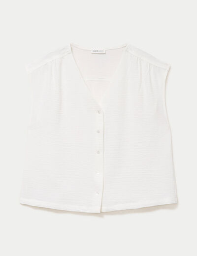 Blouse droite sans manches col v ecru femme