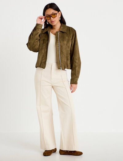 Pantalon bootcut taille basse en jean ecru femme