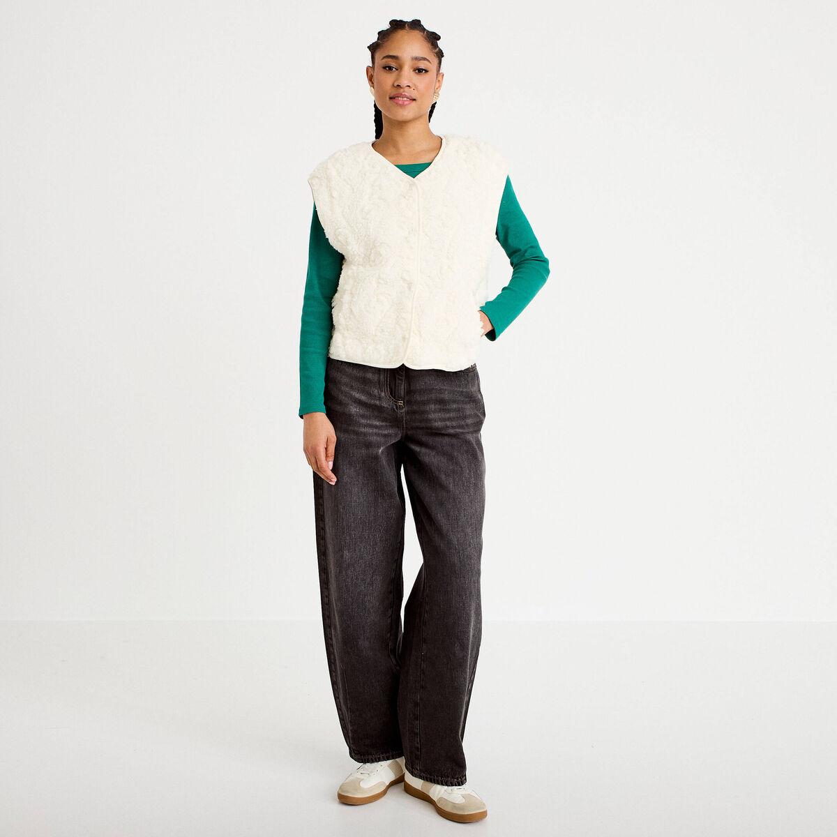 Gilet sans manches effet polaire ecru femme
