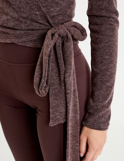 Cache-coeur droit manches longues marron clair femme