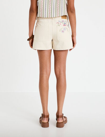 Short en jean avec broderie ecru femme