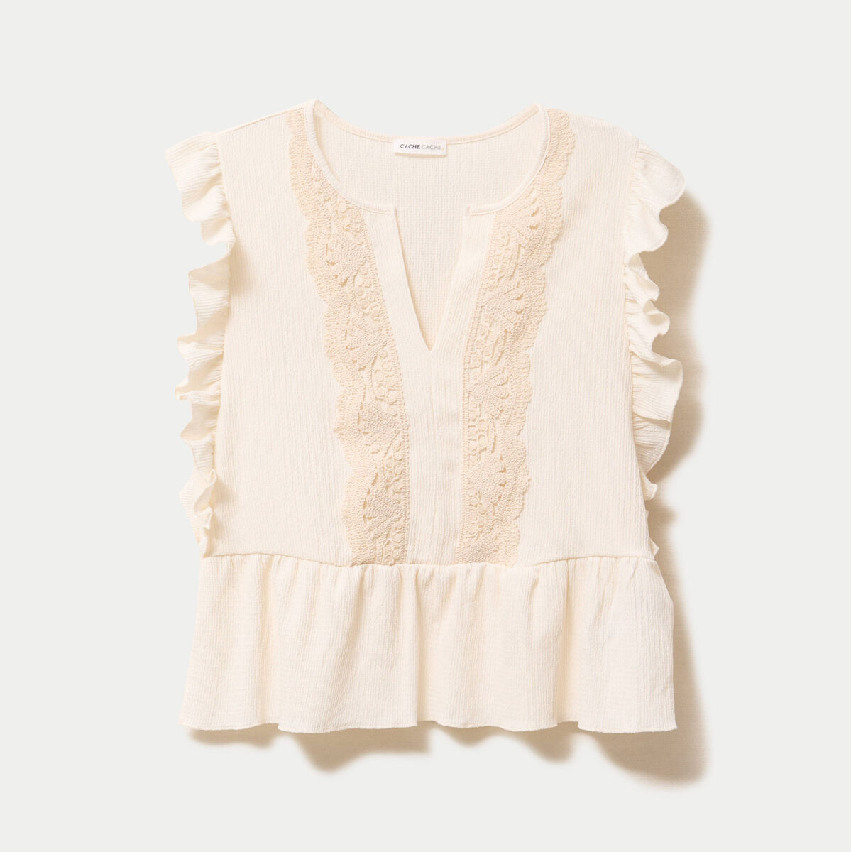 Blouse sans manches col v ecru femme