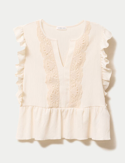 Blouse sans manches col v ecru femme