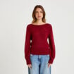 Pull ajour&eacute; col bateau manches longues rouge fonc&eacute; femme