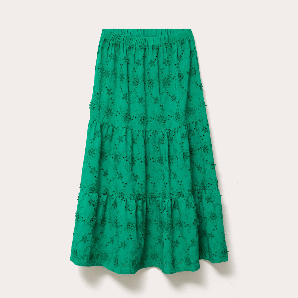 Jupon long &eacute;vas&eacute; avec broderie vert femme