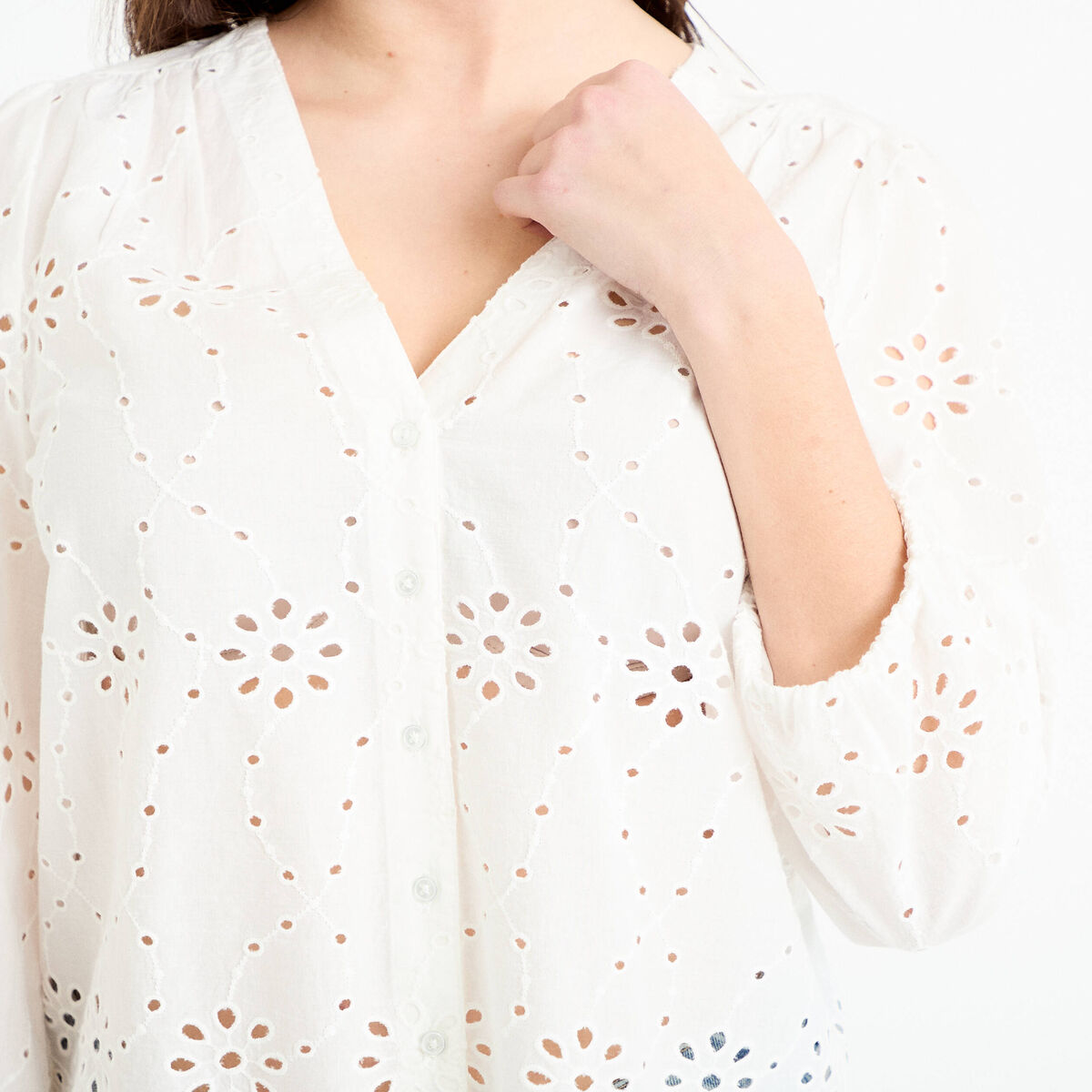 Blouse broderie anglaise ecru femme