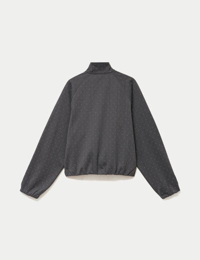 Veste effet boule col montant tweed noir femme