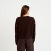 Gilet manches longues broderies col rond marron fonc&eacute; femme