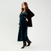 Robe longue en velours d&eacute;tails dentelle bleu canard femme