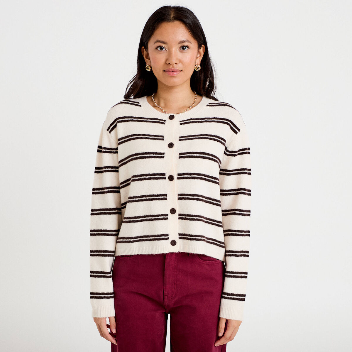 Gilet manches longues ecru femme