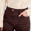 Jean wide leg taille haute marron fonc&eacute; femme