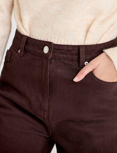 Jean wide leg taille haute marron fonc&eacute; femme