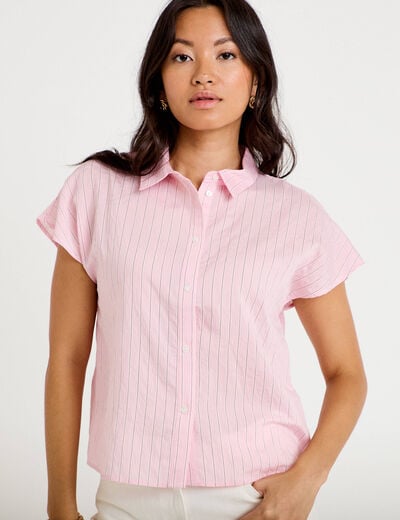 Chemise ample pliss&eacute;e manches courtes rose femme