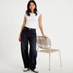 Jean barrel taille haute denim brut femme