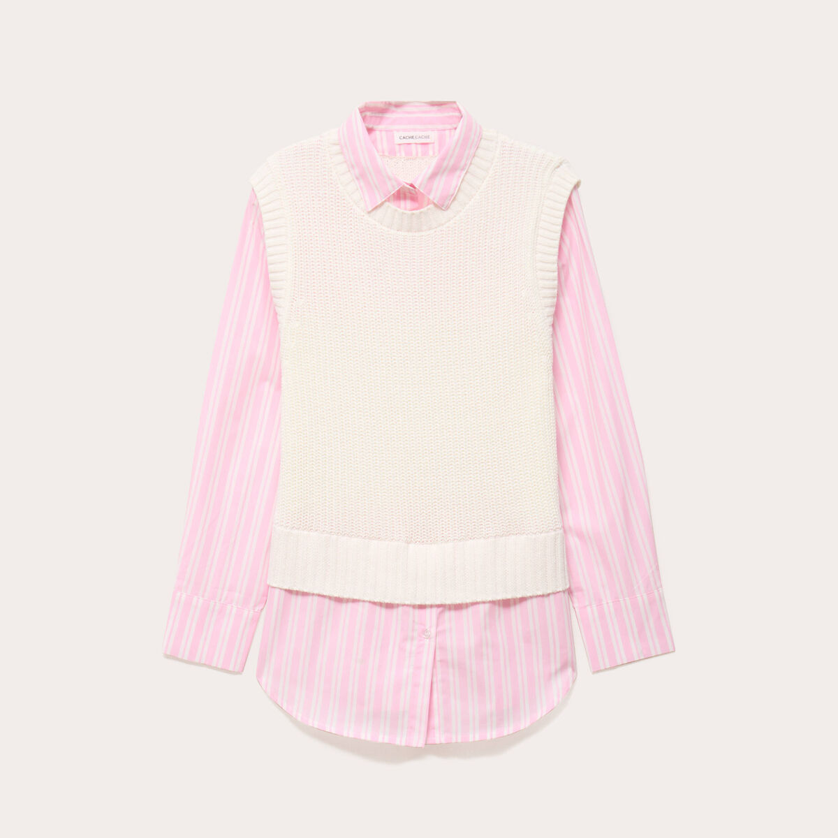 Pull chemise 2-en-1 ecru femme