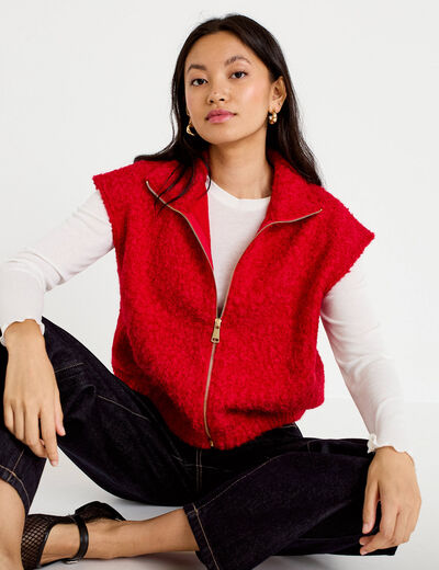 Gilet sans manches col montant rouge femme