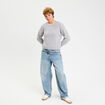 Pull col rond manches longues gris clair femme