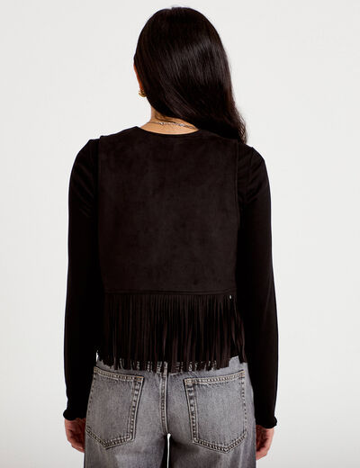 Gilet droit sans manches aspect daim noir femme