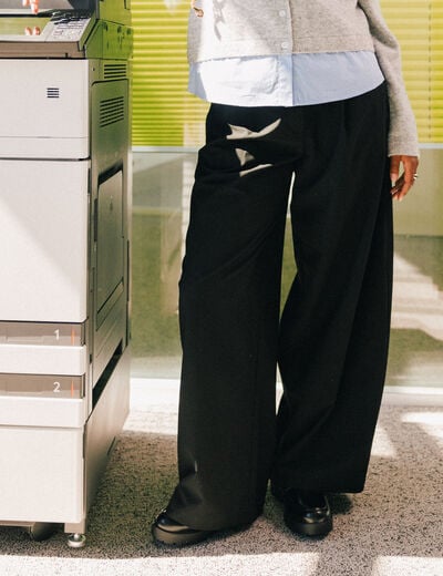 Pantalon large &agrave; pinces noir femme