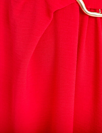 Robe courte &eacute;vas&eacute;e col v manches courtes rouge femme