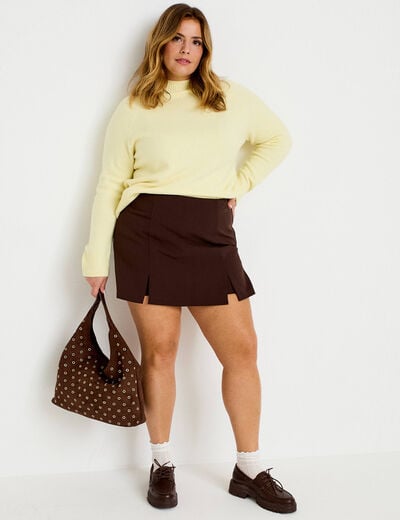 Pull col montant manches longues jaune clair femme