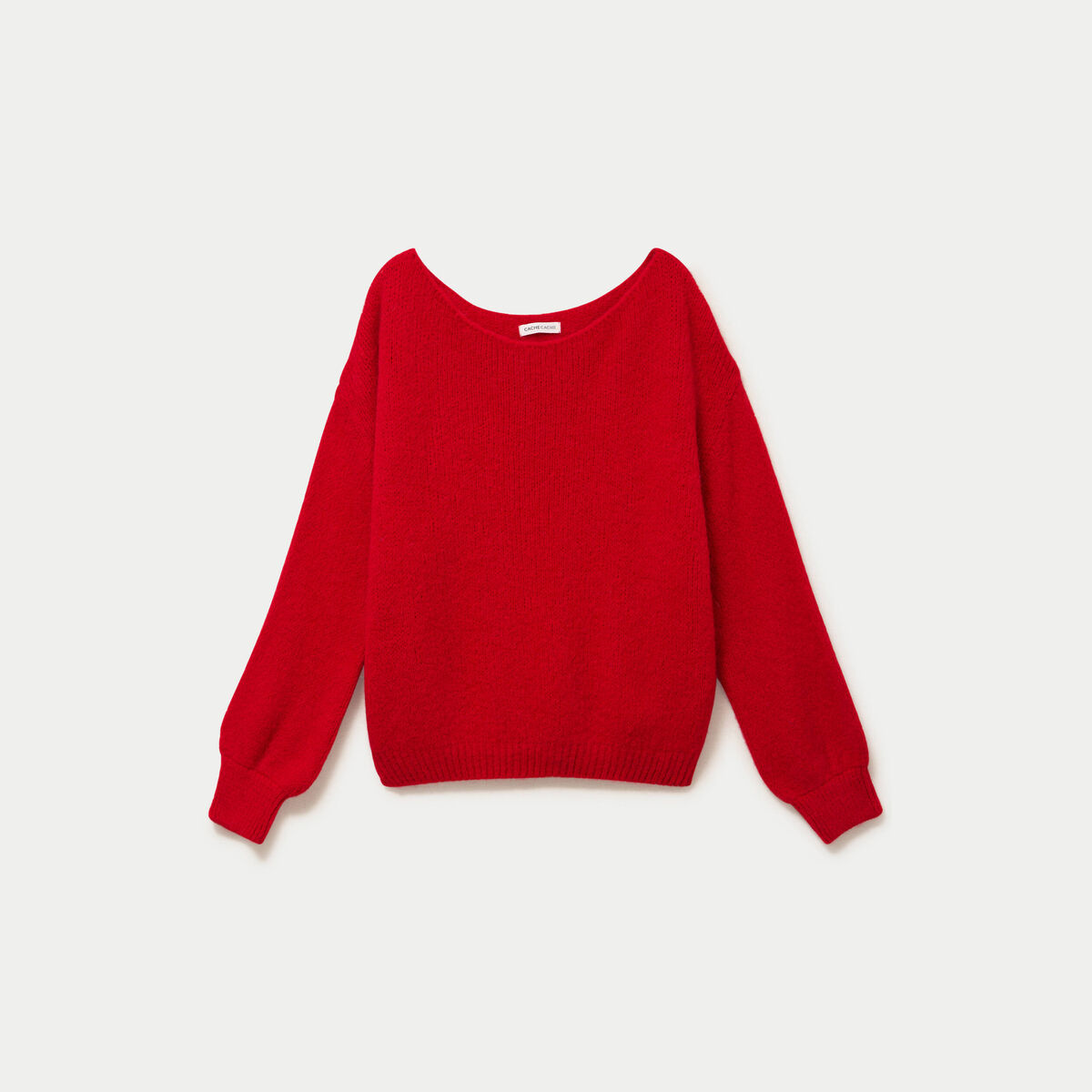 Pull ample col bateau manches longues rouge femme