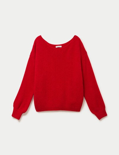 Pull ample col bateau manches longues rouge femme