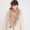 Manteau col fausse fourrure beige femme