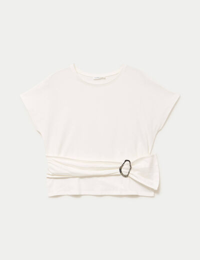 T-shirt ceintur&eacute; ecru femme