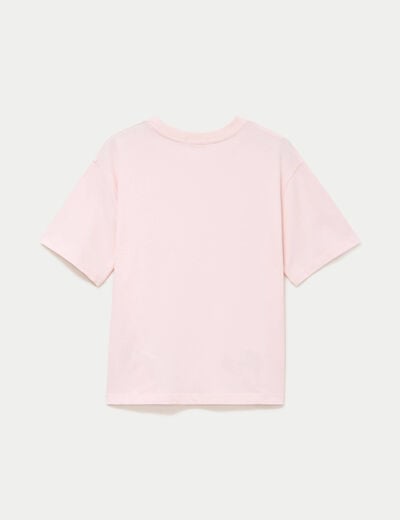 T-shirt col rond manches courtes rose clair femme